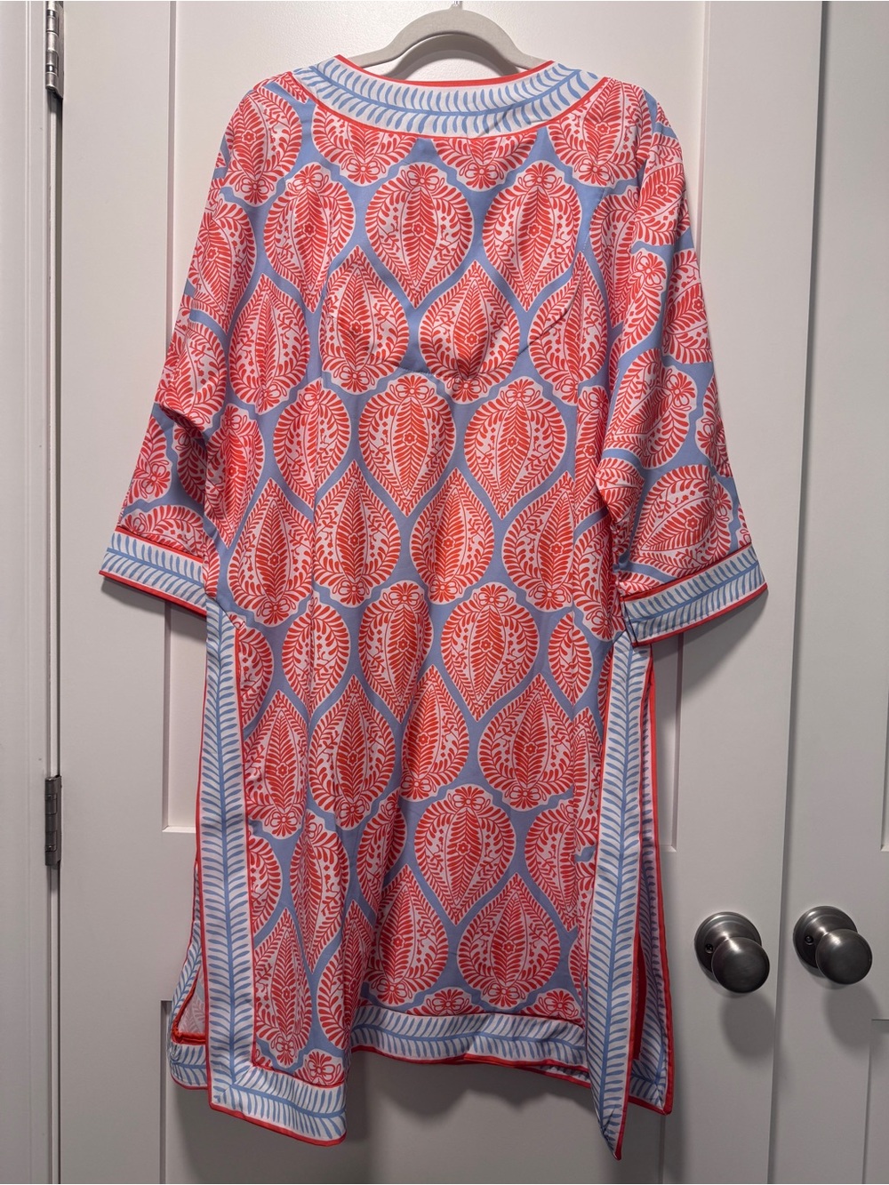Gretchen Scott Coral & Sky Blue Printed Duster Kimono Jacket Indian Summer M/L - Picture 7 of 7